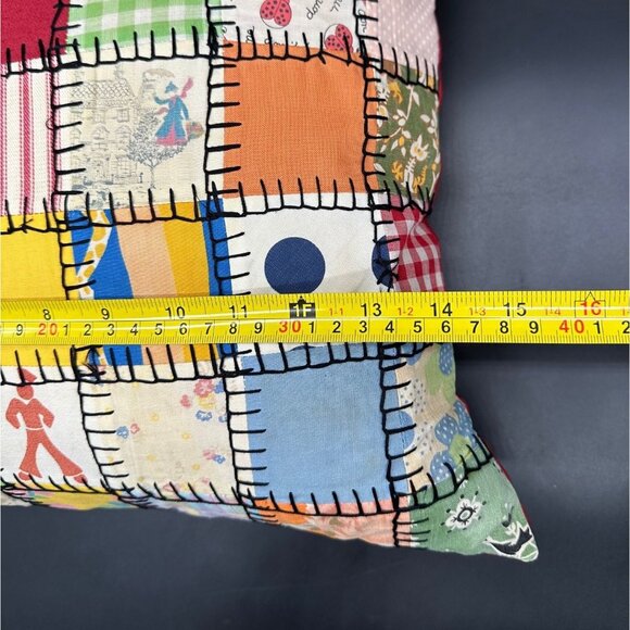 Vintage Throw Pillow Handmade Patchwork Decorative Folk Art Cushion 1950s - Picture 9 of 10